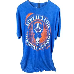 Affliction American Customs Mens 2XL Blue Skull Wing Graphic T-Shirt Made in USA